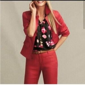 Cabi Valentine red button front linen lightweight jacket size Small #5472